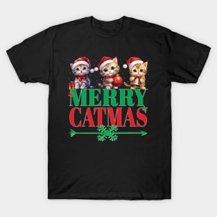 Christmas Cats With Santa Hat Merry Catmas Kitten Cat Lover T-Shirt